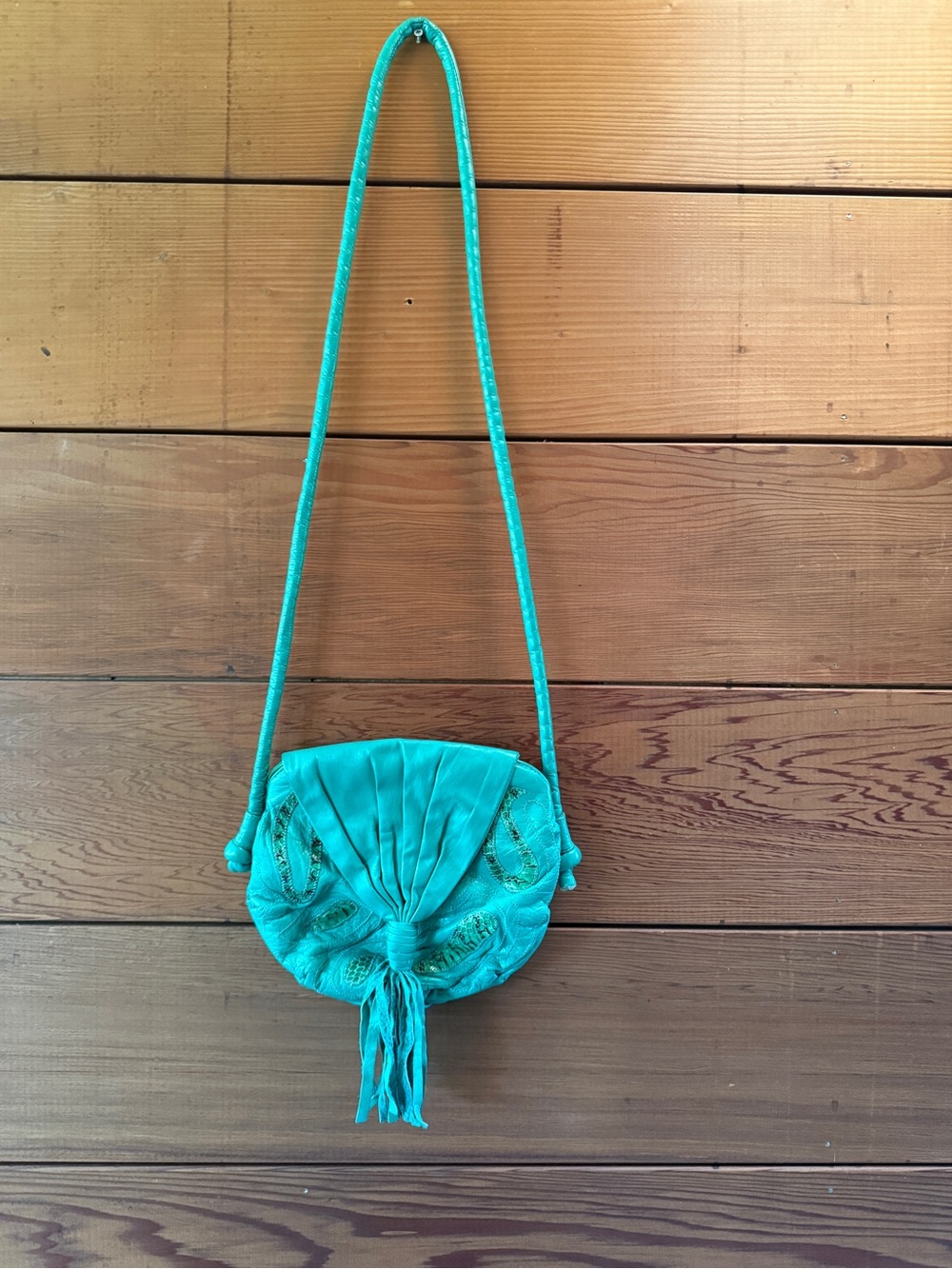 Vintage Turquoise Satin Tassel Crossbody Bag